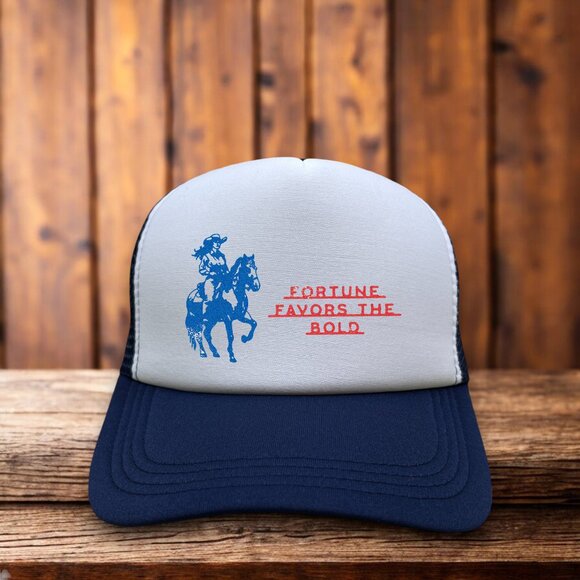 Fortune Favors The Bold Unisex Trucker Hat Navy Snapback Western Cowboy Cap - Picture 1 of 4
